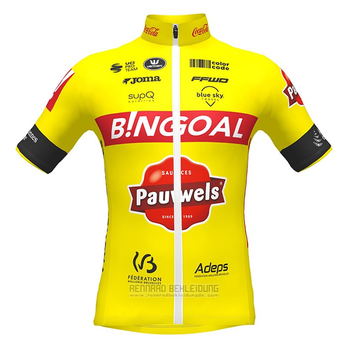 2022 Fahrradbekleidung Bingoal WB Gelb Trikot Kurzarm und Tragerhose